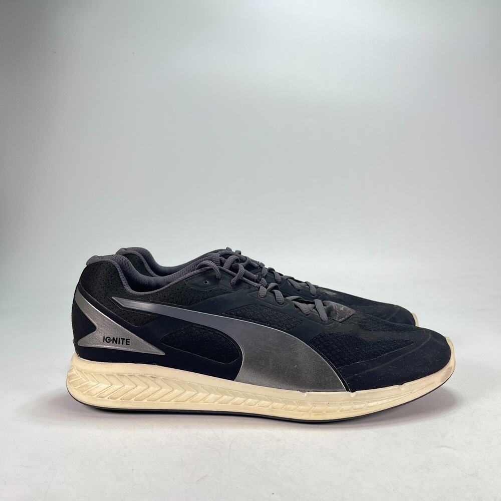 Puma Ignite Mesh Black Metallic Silver Low Top Athletic Running Shoes Mens Sz 12